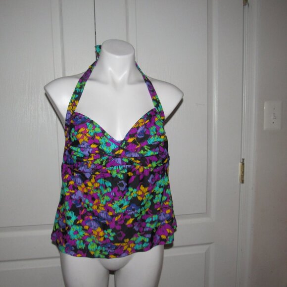 Allen B. by Allen Schwartz Tankini Top Size 16W | Bright Floral Halter Swim Top - Picture 1 of 6
